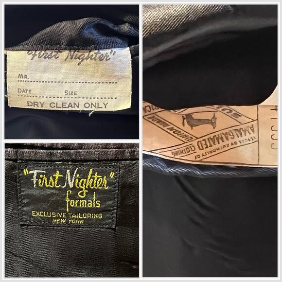 Vtg First Nighter Mens Tuxedo 44L 36x32 Black Tux Suit Adjustable Waist - Picture 16 of 16